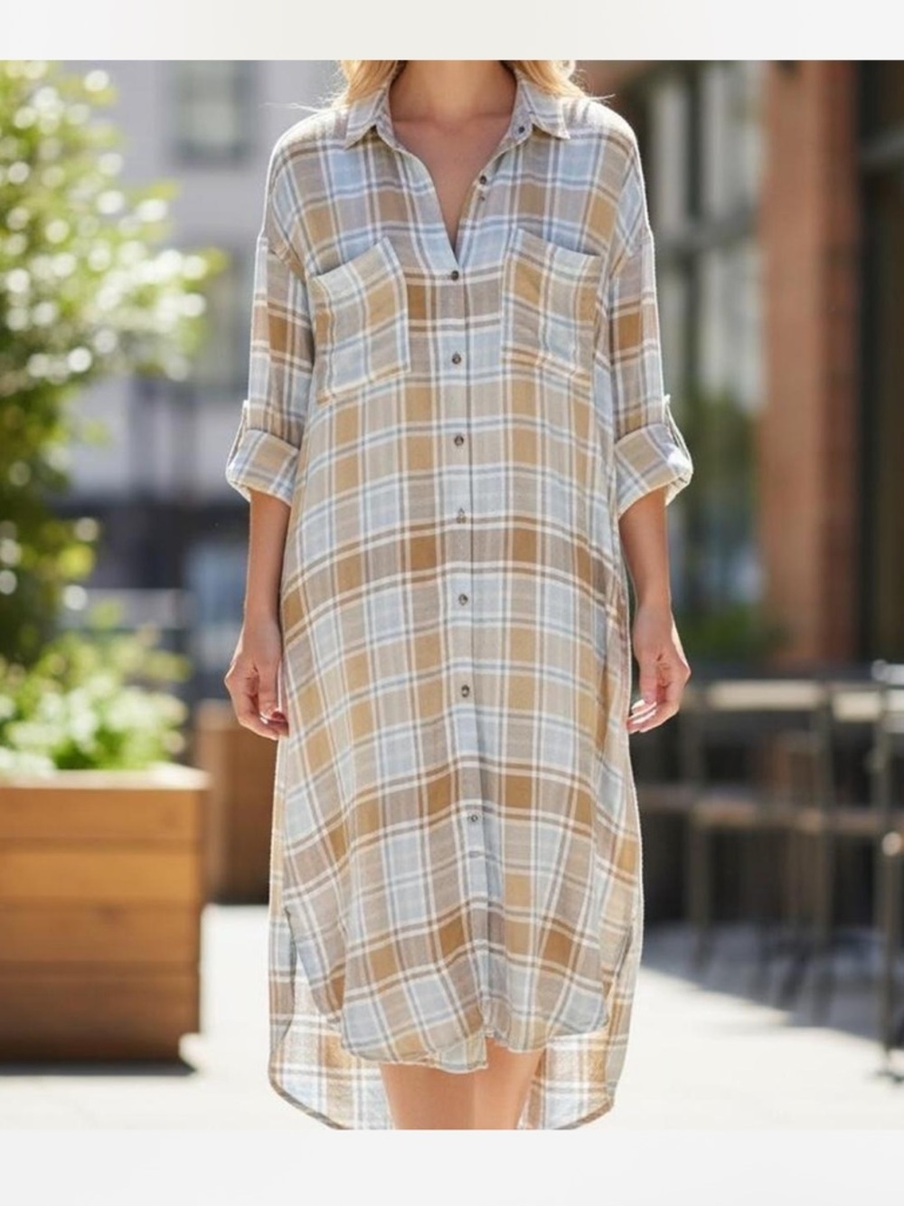 Show Me Your Mumu Plaid Leo Button Down Tunic Soft Coastal Cowgirl Small Boho